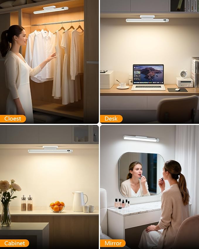 WILLED 5W Motion Sensor Magnetic Light Bar with Remote, Eye-Care Under Cabinet Lighting with Battery Level Display, Vanity Lights for Mirror, Stick on Lights for Cabinet, Closet, Desk and Bathroom