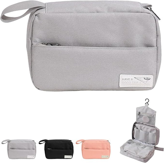 FabDay Travel Toiletry Bag with Hanging Hook Water-Resistant Cosmetic Case Makeup Bag Portable, Travel-Sized Container for Men, Silver Gray
