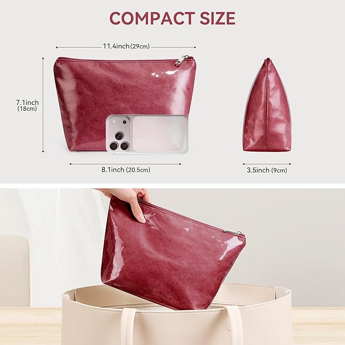 WLLWOO PVC Waterproof Makeup Bag Kraft Paper Cosmetic Bag Travel Toiletry Zipper Pouch Organizer for Women Purse