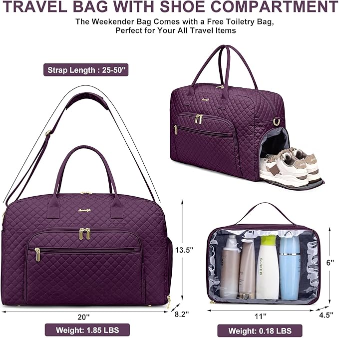 Travel Duffle Weekender Bags for Women - Weekend Bag Women with Shoe Compartment Carry On Overnight Bag with Toiletry Bag Duffel Bags Wet Pocket for Gym Hospital Bags for Labor and Delivery
