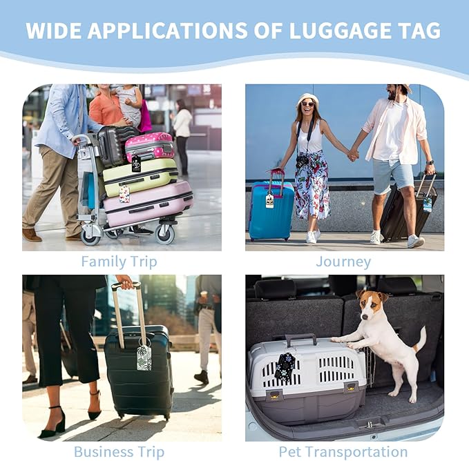 2 Pcs Luggage Tag for Suitcases, Cute Dinosaur PU Leather Suitcase Tag Privacy Cover Name ID Label with Metal Loop, Personalized Baggage Identifier for Women Cruise Bag Travel Essentials