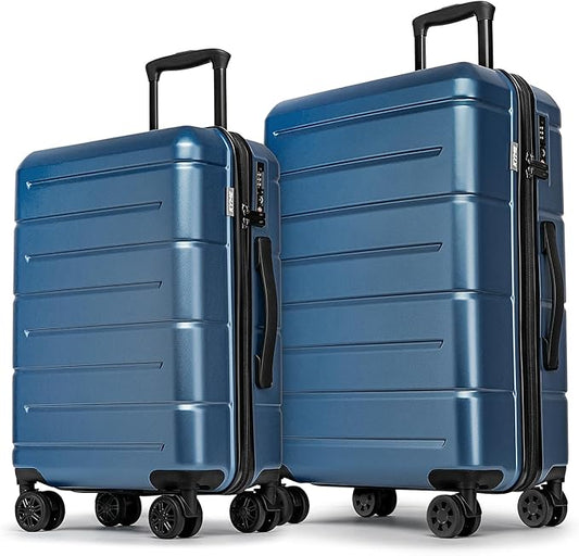 KYME Luggage Sets 2 Piece Suitcase Set Hardshell 20 inch/24 inch Luggage with Spinner Wheels Hardside PC+ABS Checked Large Suitcase with TSA Lock for Men Women Blue