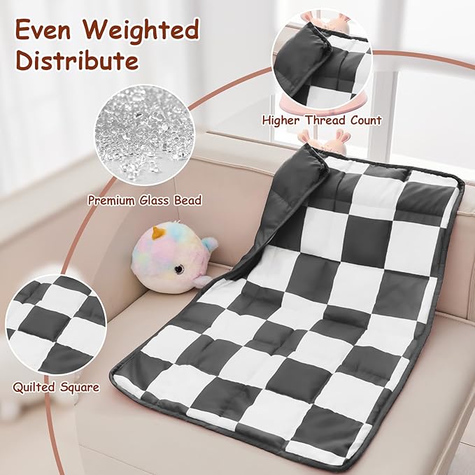 yescool Black Checkered Weighted Lap Pad 2 Pounds Cooling Weighted Lap Blanket, Plaid Small Weighted Blanket, Weighted Throw Blankets Gifts for Travel Indoor Outdoor, 20"x30"