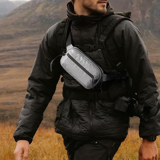 tomtoc 1.5L Sling Bag with RFID Blocking, Crossbody Bag Minimalist Chest Shoulder Pack for Men and Women, Water-resistant Lightweight Casual Waist Fanny Pack for Travel, Daily Use