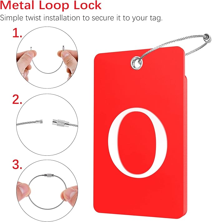 Gostwo 2 Pack Luggage Tags for Suitcases, 26 Initial Letter Travel Luggage Baggage Identification Labels ID Tag Fully Bendable Tags with Stainless Steel Loop (Red) (Letter O)