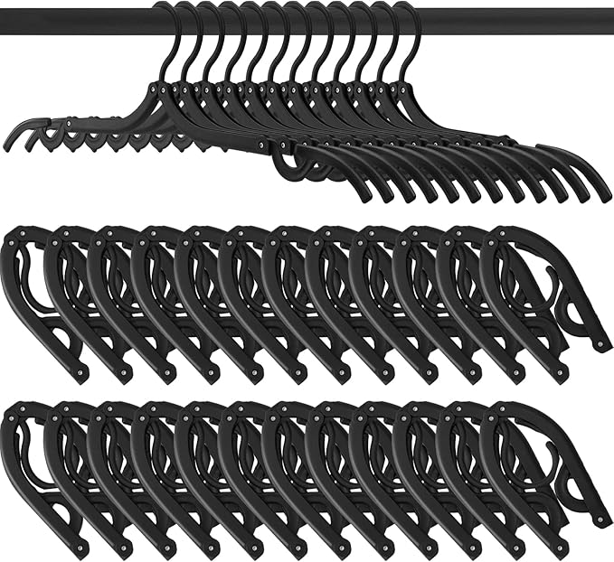 24PCS Travel Hangers, Portable Foldable Clothes Hangers, Black, Non-Slip, Foldable Clothes Drying Rack for Travel and Home