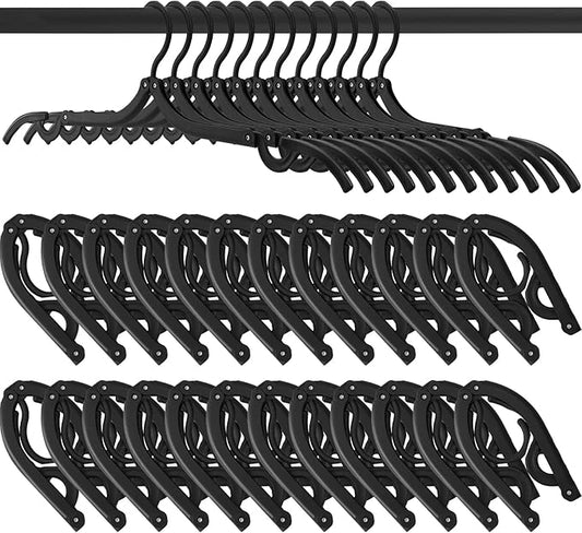 24PCS Travel Hangers, Portable Foldable Clothes Hangers, Black, Non-Slip, Foldable Clothes Drying Rack for Travel and Home