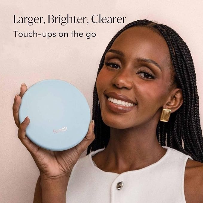 Fancii Taylor Rechargeable Compact Makeup Mirror with LED Lights, 10x /1x Magnifying, 3 Light Settings, Large 5” Wide | Travel Mirror for Purses (Soft Sky)