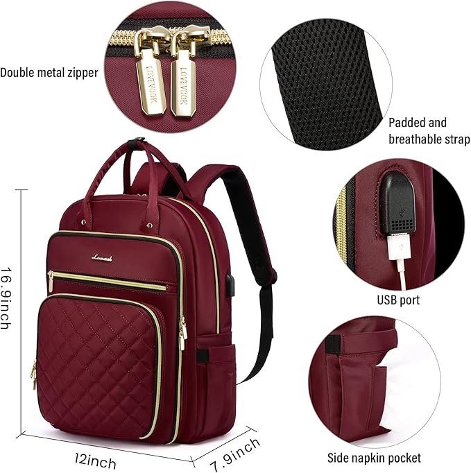LOVEVOOK Laptop Backpack for Women, Water Resistant Travel Work Backpacks Purse Stylish Business Teacher Nurse Computer Bag with USB Charging Port, Fits 15.6" Laptop
