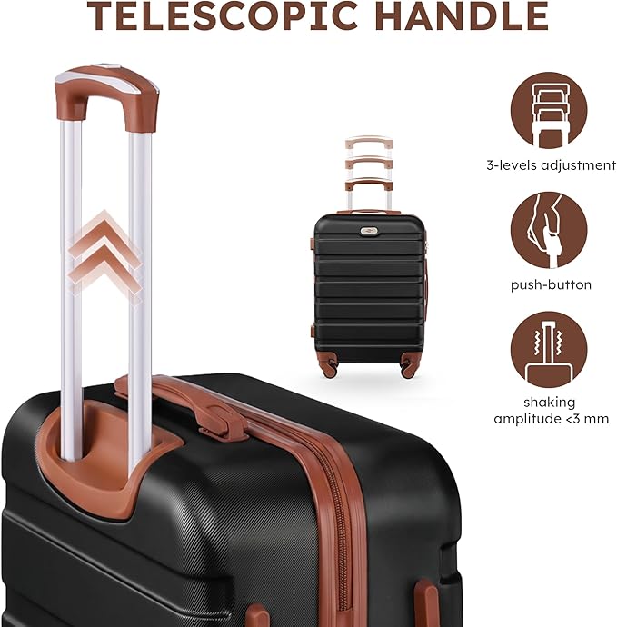 Suitour 4 Piece Luggage Sets, Hard Shell Suitcase Set with Spinner Wheels 16 20 24 28inch Travel Sets(Black Tan)