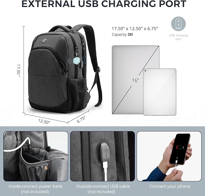Swissdigital Design Business Laptop Backpack, College Laptops Backpack with USB Charging Port for Men and Women Fits 16 Inch Notebook, Grey-Finder Color Random | SD1670BT013-02