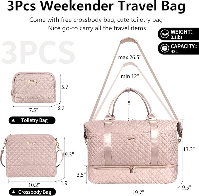 Weekender Bag, Large Travel Duffel Bag for Women, Carry on Overnight Bag with Shoe Compartment and Toiletry Bags