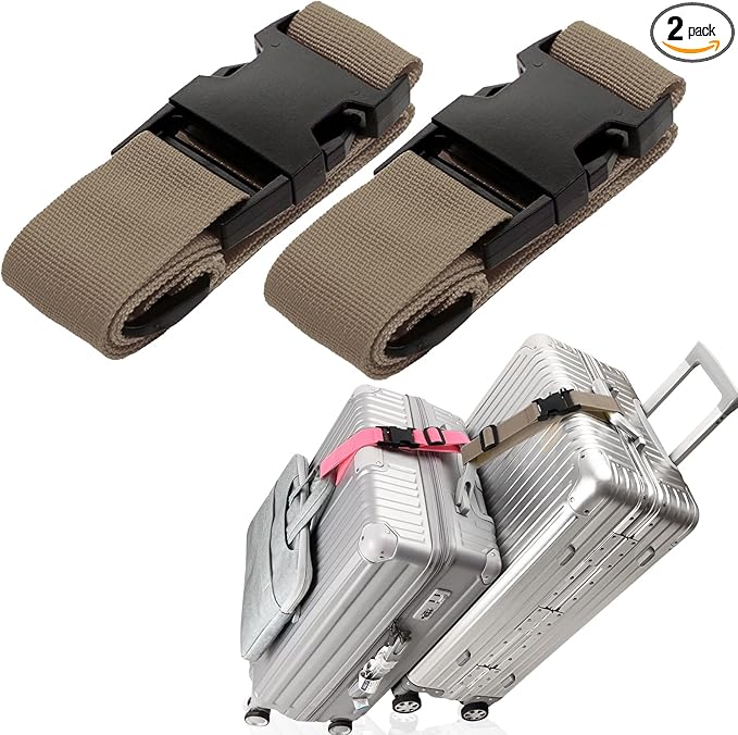 2Pack 45Inch Luggage Straps for Suitcases, Travel Connector for Carry On Bag, Add Bag to Connect Two Suitcases, Adjustable Belt Attachment Accessories for Connect Your 3 Luggages, Brown