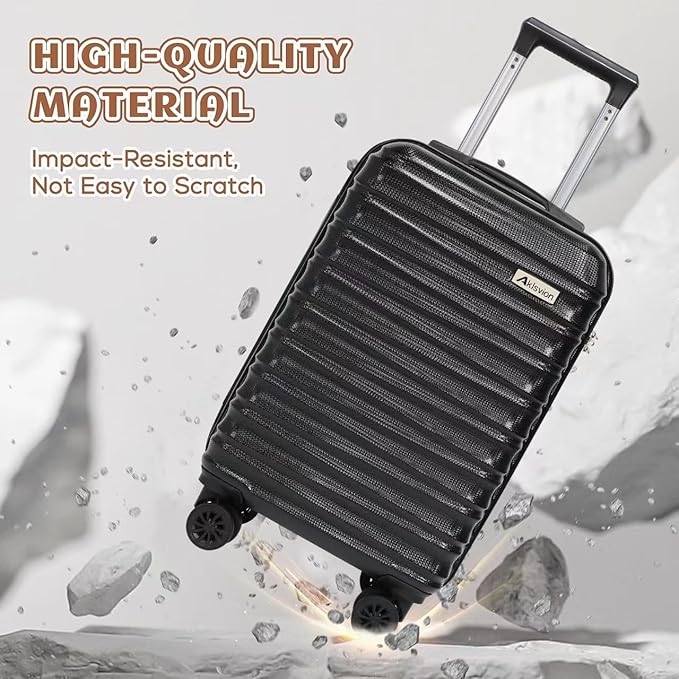 Luggage Set 3 Piece Luggage Set ABS hardshell Spinner Wheels Luggage Carry on Suitcase with Weekender bag & Toiletry bag(Black)