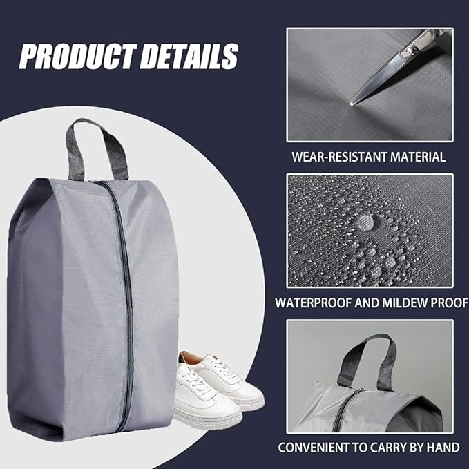 5Pcs Large Travel Shoe Bags Portable Travel Gifts Shoe Organizer with Zipper Closure, Waterproof Nylon Shoe Storage Organizer with Handle Travel Bags For Men and Women, Grey