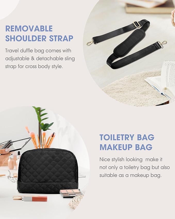 Weekender Bags for Women Travel Bag - Duffle Bag with Shoe Compartment Carry on Overnight Bag for Women Hospital Bags for Labor and Delivery 2Pcs Set Black