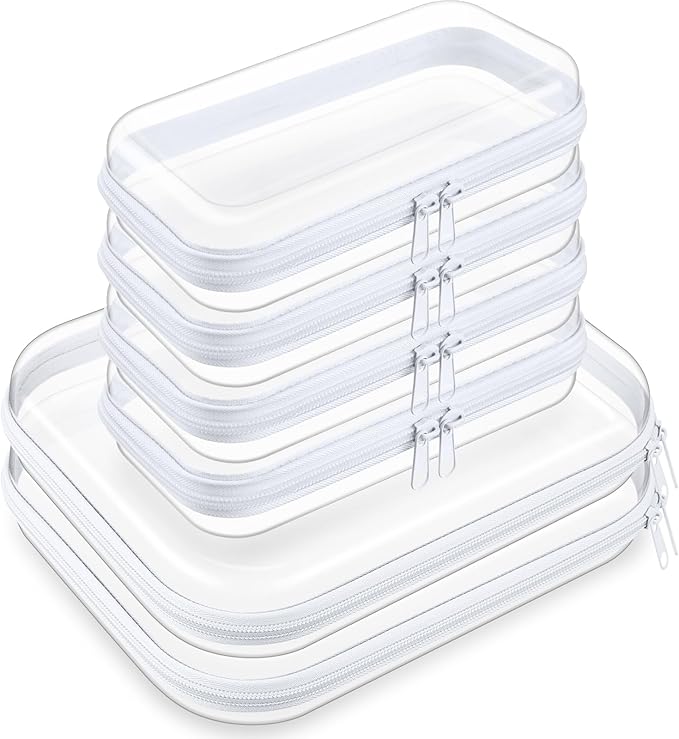 Sanwuta 6 Pcs Clear Hard Zipper Case Plastic Zipper Pouches Transparent Makeup Bag Pencil Case Pouches Toiletry Diaper Bag for Travel Toy Storage Organizer Bins(Clear,Two Sizes)