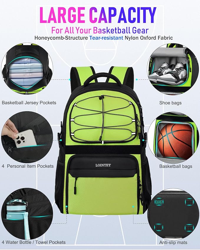 Basketball Bag Backpack with Ball Holder Shoes Compartment, Large Basketball Accessories Sports Bag
