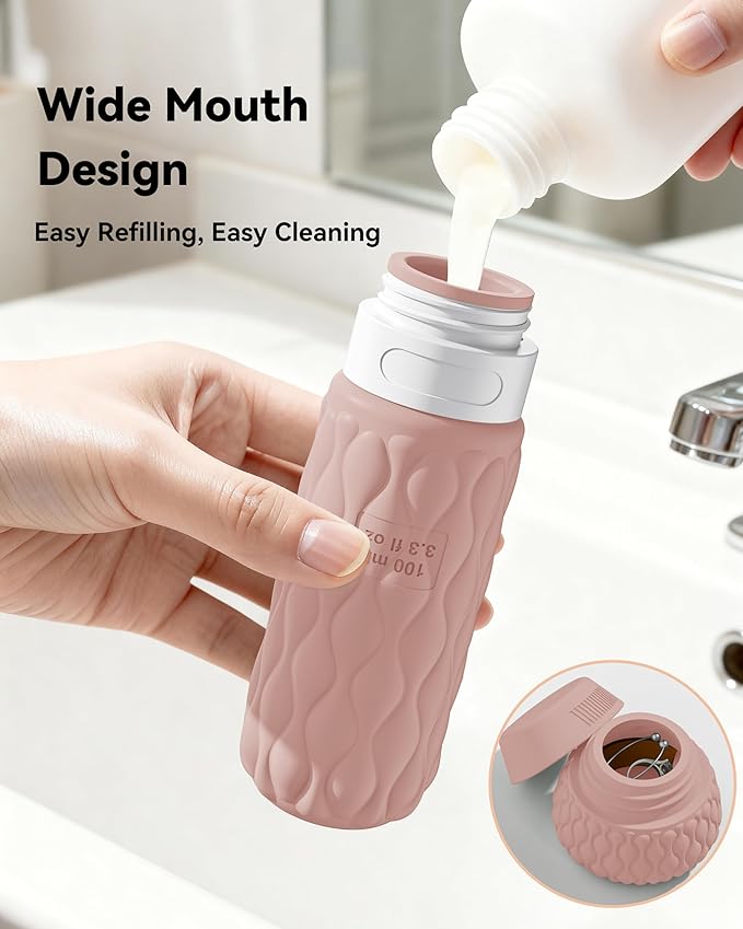 Silicone Travel Bottles for Toiletries 8 Pack Travel Size Toiletries 3.4 oz 1.7 oz, Leakproof Squeeze Travel Size Containers Refillable Cosmetic Jars Set for Shampoo, Conditioner, Creams