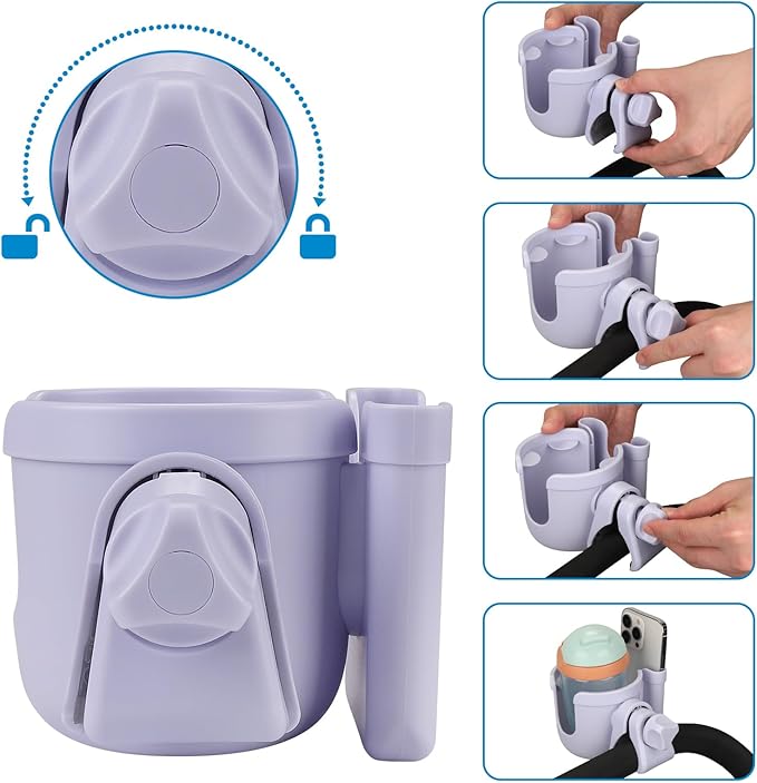 Accmor Stroller Cup Holder with Phone Holder, Bike Cup Holder, Universal Cup Holder for Uppababy Nuna Doona Strollers, 2-in-1 Cup Phone Holder for Stroller Bike Wheelchair Walker Accessory