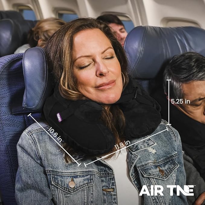 Cabeau Inflatable Travel Pillow – Air TNE – Adjustable, Lightweight, and Supportive for Sleeping on Airplanes, Trains, and Cars– Customized Fit and Compact Carrying Case (Slate Grey)