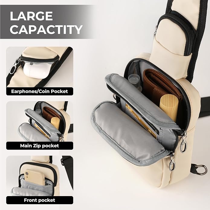 BROADREAM Mini Crossbody Sling Bag, Small Chest Bags Dual Pocket with Zipper Lock, RFID Blocking & Water Resistant Women Men