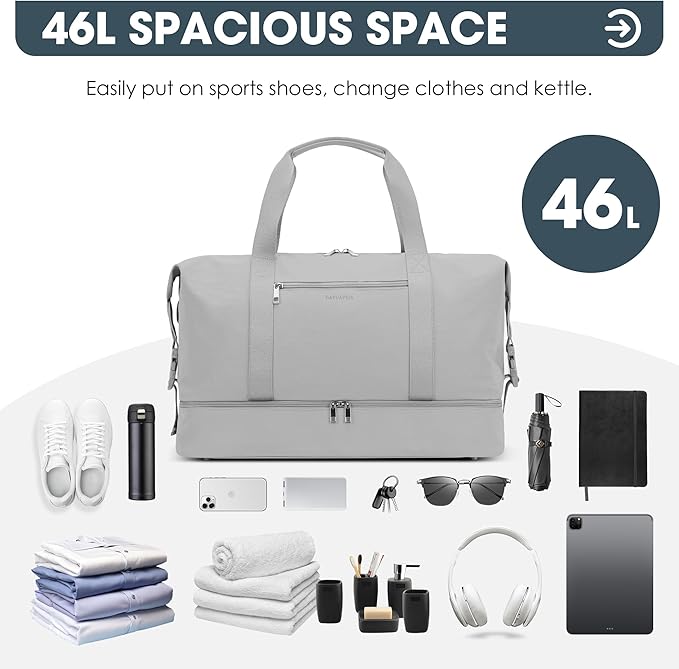 Oeihuivt Weekender Bags for Women - 21 Inch Large Travel Duffel Bag 2-Piece Set with Shoe Compartment, Heavy-Duty Canvas Leather Carry On Overnight Tote