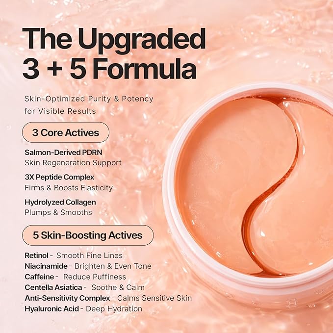 Enaskin Naturals PDRN Under Eye Patches for Dark Circles & Puffiness - Korean Skin Care Hydrogel Eye Mask with Salmon DNA, Peptide, Retinol & Caffeine for Bags & Anti Aging & Smile Line - 30 Pairs