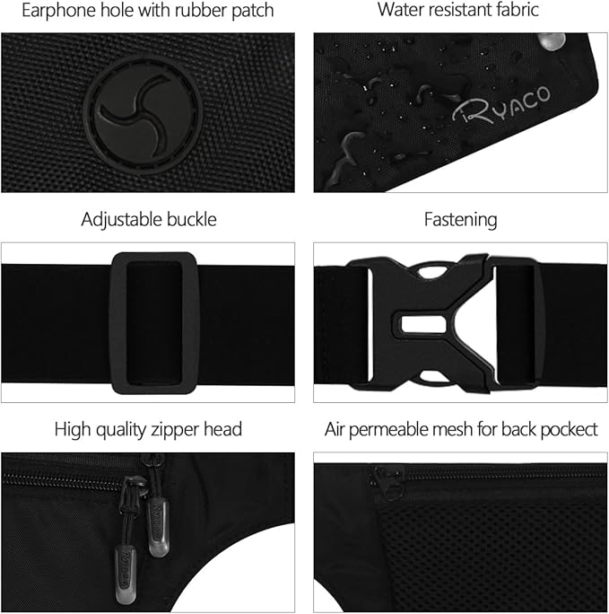 Ryaco Money Belt, Slim Passport Holder RFID Blocking Hidden Wallet Travel Essentials Pouch for Women Men With Adjustable Strap Waist Bag to Protect Cash, Credit Cards and Documents