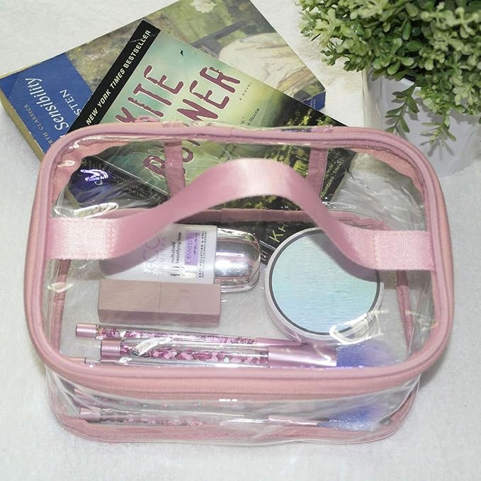 2-Pack Toiletry Bag Makeup Cosmetic Clear Bag Portable Waterproof Transparent Travel Large Storage Pink