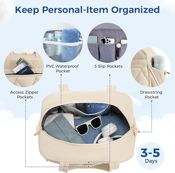 Gym Bag for Women, Puffer Travel Duffle Bag With Shoes Compartment & Wet Pocket, Carry On Tote Bag For Weekender, Overnight, Sport duffel bags for traveling (Beige, Medium)