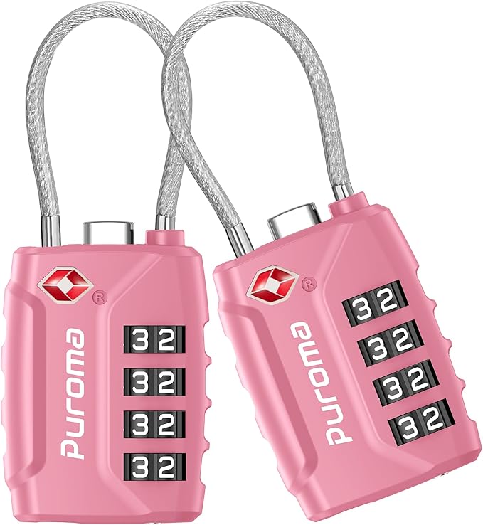 Puroma 2 Pack TSA Approved Luggage Locks, 4 Digit Combination Travel Locks Resettable Code Lock with Zinc Alloy Body for Suitcase, Toolbox, Backpack, Bag, Gym Locker (Basic Pink Rose)