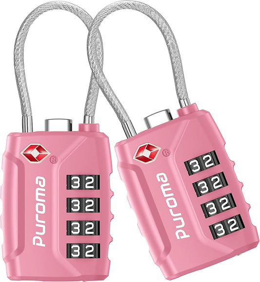 Puroma 2 Pack TSA Approved Luggage Locks, 4 Digit Combination Travel Locks Resettable Code Lock with Zinc Alloy Body for Suitcase, Toolbox, Backpack, Bag, Gym Locker (Basic Pink Rose)