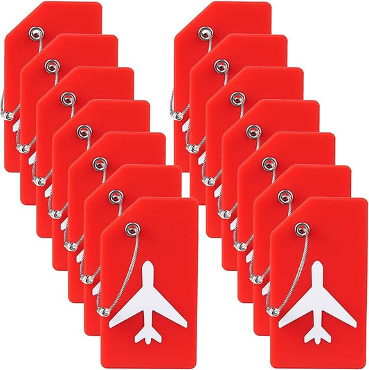 14 Pack Silicone Luggage Tag for Suitcases with Stainless Loop, TSA Approved, Privacy Protection Travel Essentials Bag Tags by Gostwo, Red