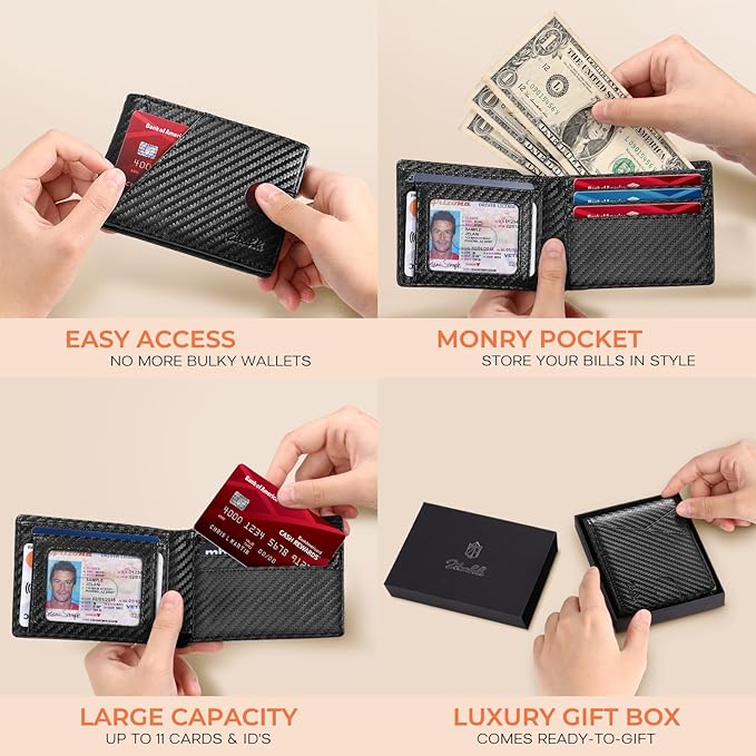 Zitahli Bifold Wallets for Men - Slim RFID Leather Credit Card Holder for 6-11 Cards, Minimalist Thin Wallet with ID Window & Cash Slot,Front Pockt Carteras Para Hombres, Birthday Gifts for Men | Slim, RFID Blocking, Premium, Front Pocket, Gift Box, Le...
