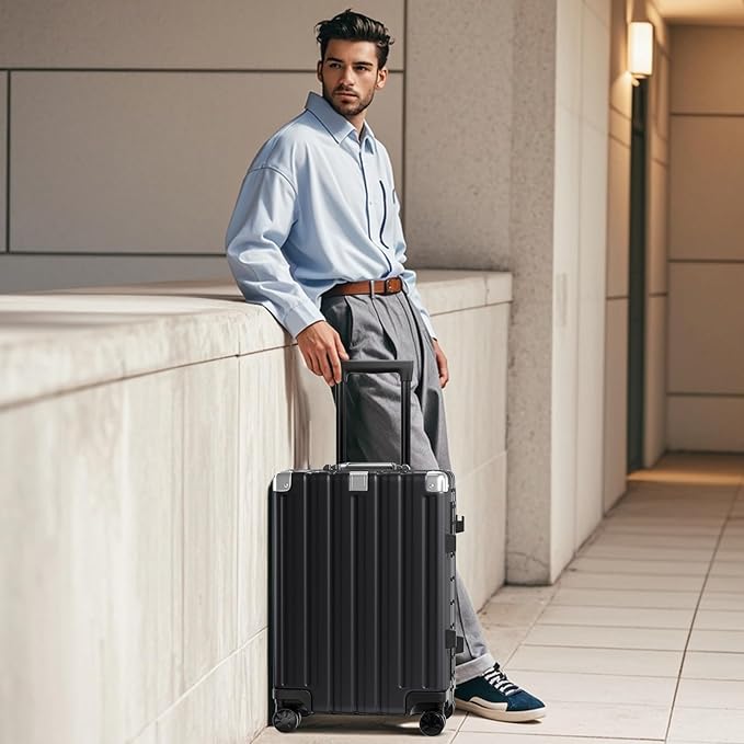 Krute No Zipper Luggage Set 2 Pieces Aluminum Frame Suitcase Sets Polycarbonate Hard Shell Luggage TSA Lock Checked Suitcase with Spinner Wheels