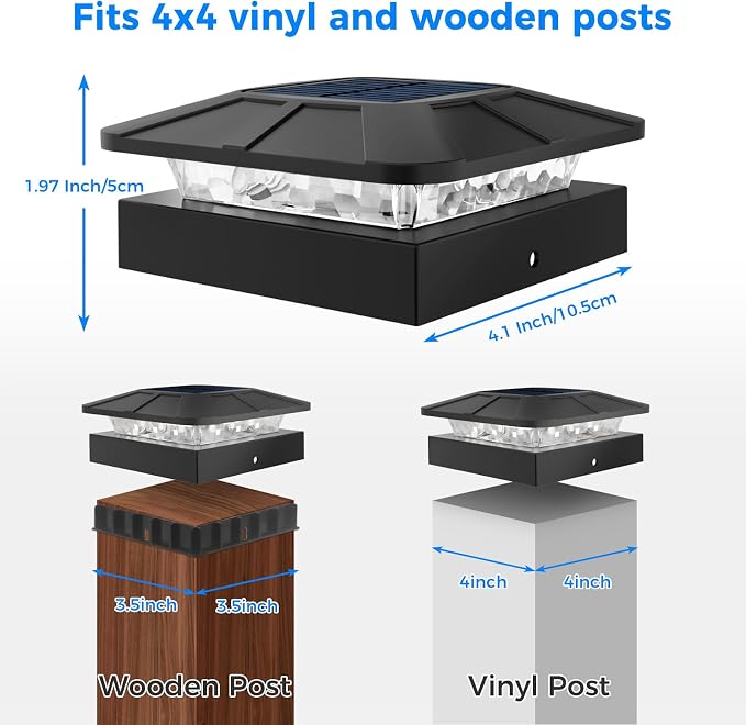8 Packs 4x4 Solar Post Cap Lights RGB Color Changing | Post Top Light Solar Fit 4x4/3.5×3.5 Wood & Vinyl Posts, Waterproof Caps Lighting for Outside Fence Deck Porch Yard Mailbox