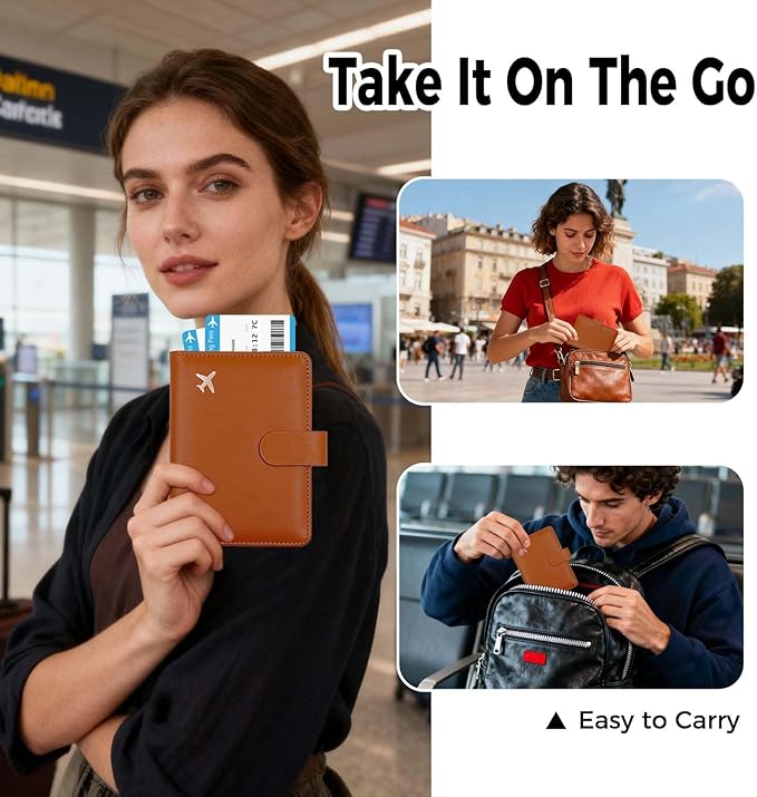 Melsbrinna Premium Leather Passport Holder Covers Case, Waterproof Rfid Blocking Travel Wallet Passport Holder with Pen Holder, Cute Passport Book for Women/Men