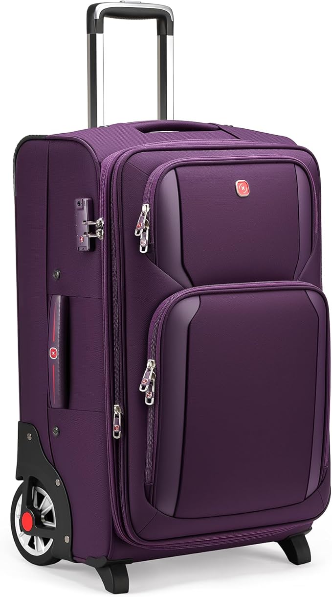 Laduga Softside Expandable Luggage with Large Steel Wheels Checked-Luggage Suicase (Purple, 29-Inch)