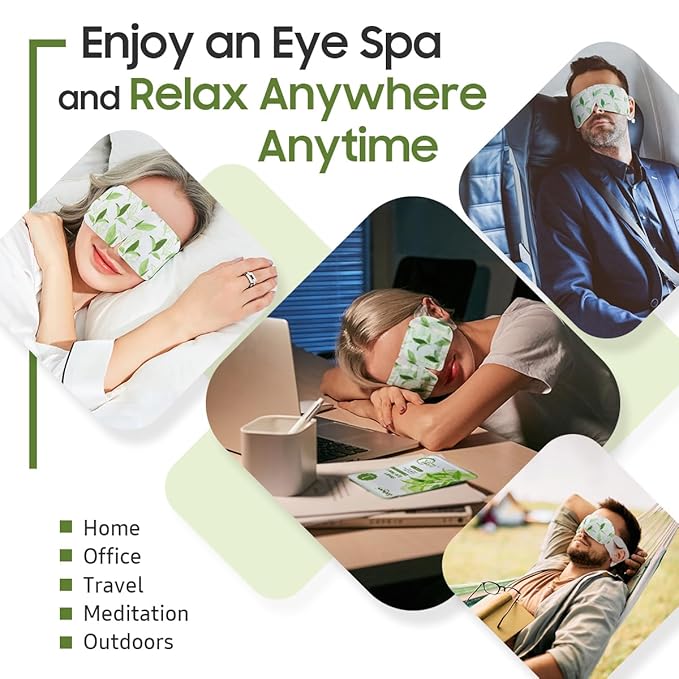 20Packs Steam Eye Mask, Heated Eye Mask Warm Compress for Eyes, Disposable Self Heating Steam Mask for Home, Sleep, Spa, Travel Essentials & Relaxation Gifts, Valentine's Day Gifts (Green Tea)