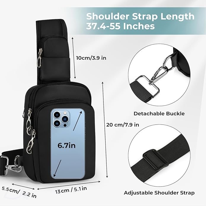 BROADREAM Mini Crossbody Sling Bag, Small Chest Bags Dual Pocket with Zipper Lock, RFID Blocking & Water Resistant Women Men