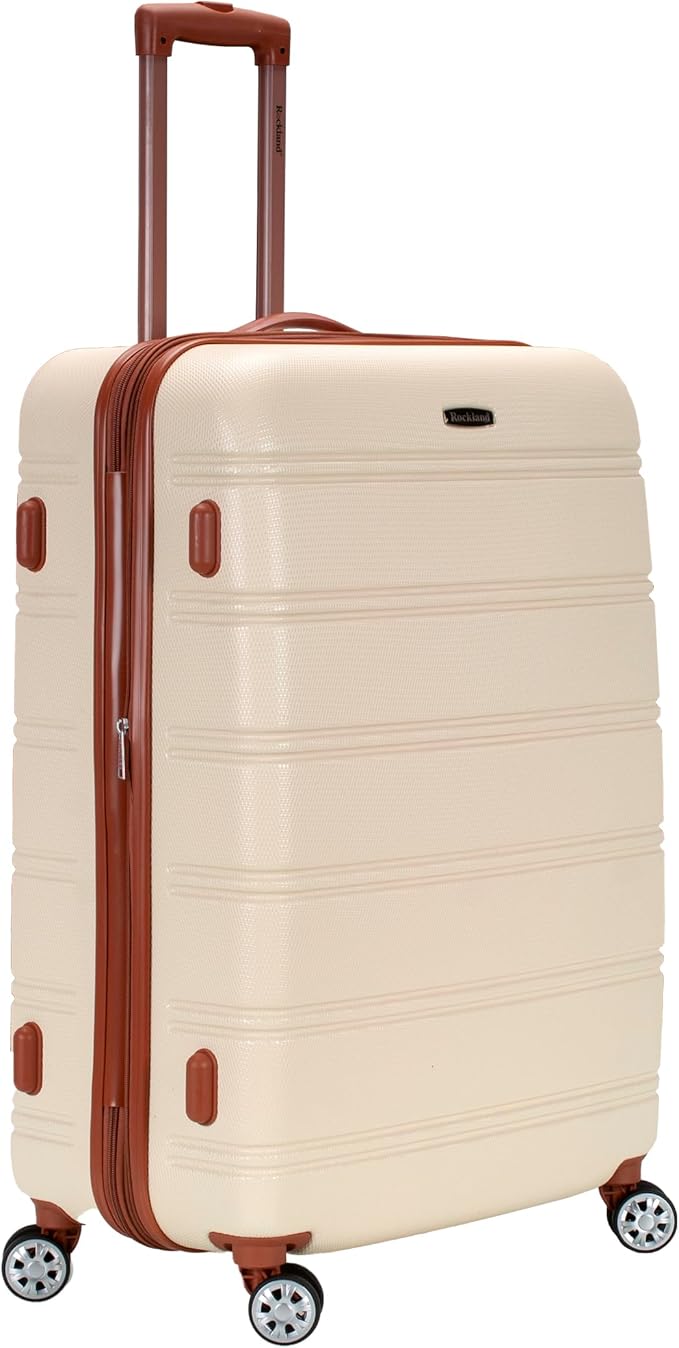 Rockland Melbourne Hardside Expandable Spinner Wheel Luggage, White, Checked-Large 28-Inch