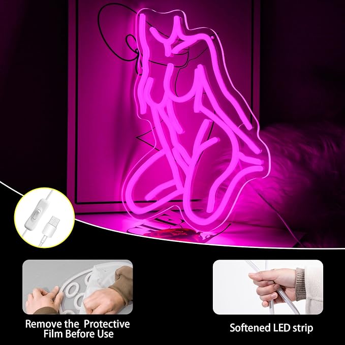 Lady Neon Sign for Wall Decor Beauty Miss Led Light Up Sign Bedroom Bar Club Party for Man Cave Room Hanging Pink Led Sign Art Birthday Decoration Gifts