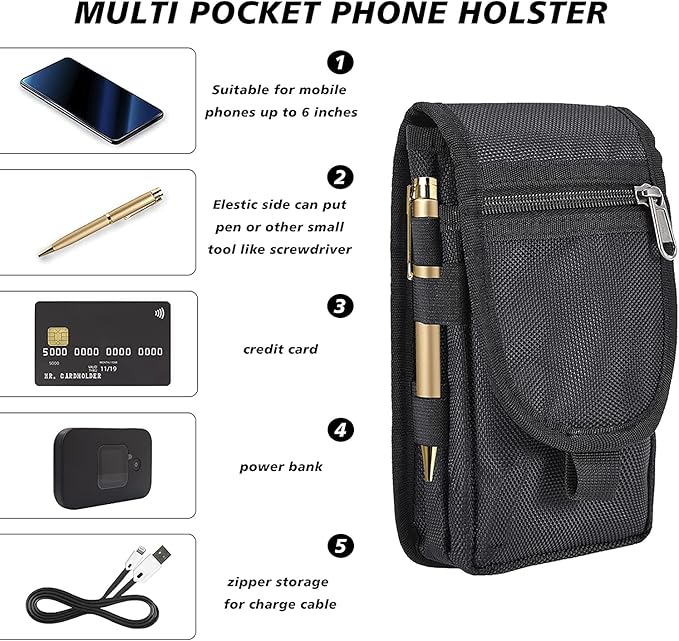Dual Phone Holster,Phone Belt Pouch,Tactical Cell Phone Holster,Molle Carrying Case,Large Smartphone Pouch,Belt Clip Tool Pouch,Multi-Purpose Cellphone Holder for Hiking,Camping,Working