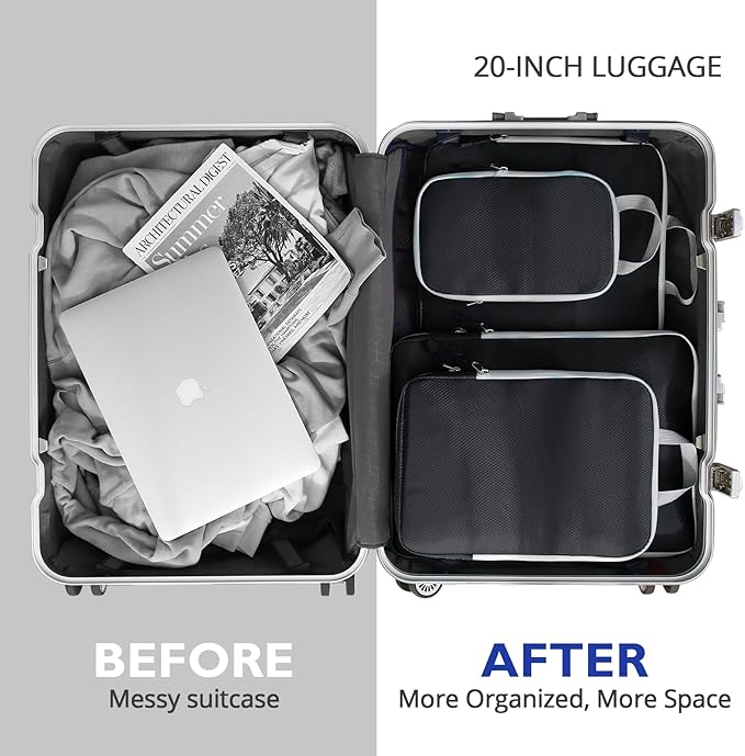 Compression Packing Cubes, 10 Set Packing Cubes for Travel Compression, Lightweight Compressible Package Organizer for Carry On and Suitcases, Black and Grey