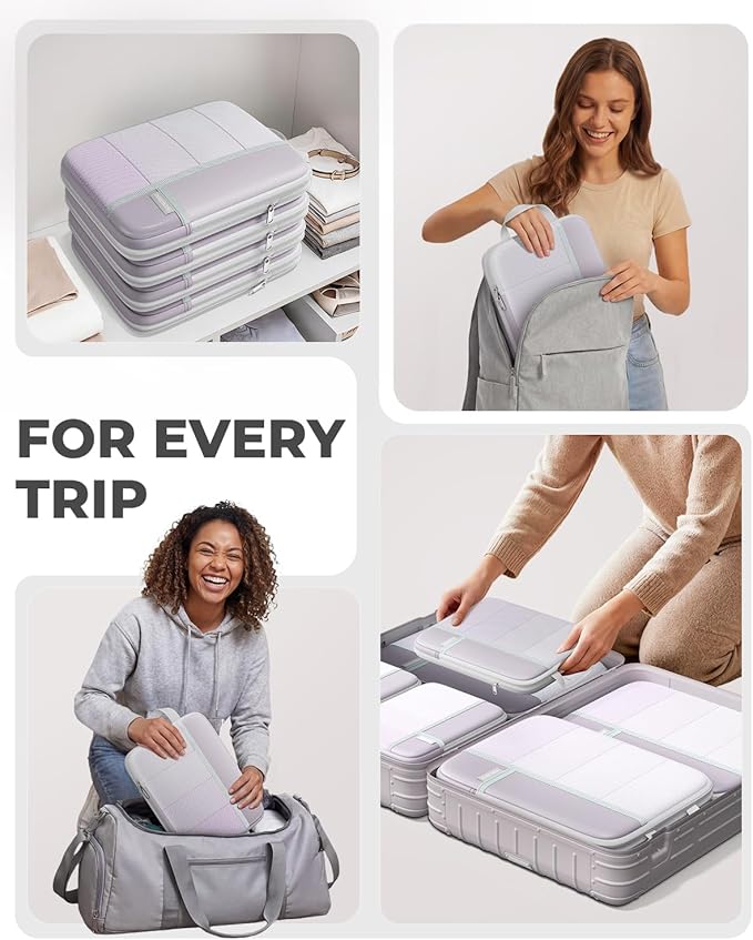 Percover Compression Packing Cubes 6-Piece Set, Packing Cubes Compression for Travel with Multi-Size Organization, Travel Organizer for Carry On & Checked Luggage, Purple