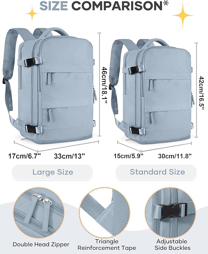 coofay Large Travel Backpack For Women Men Airline Approved Carry On Backpack Flight Approved Waterproof Sports Luggage Backpack Casual Daypack Hiking Backpack Grey Blue