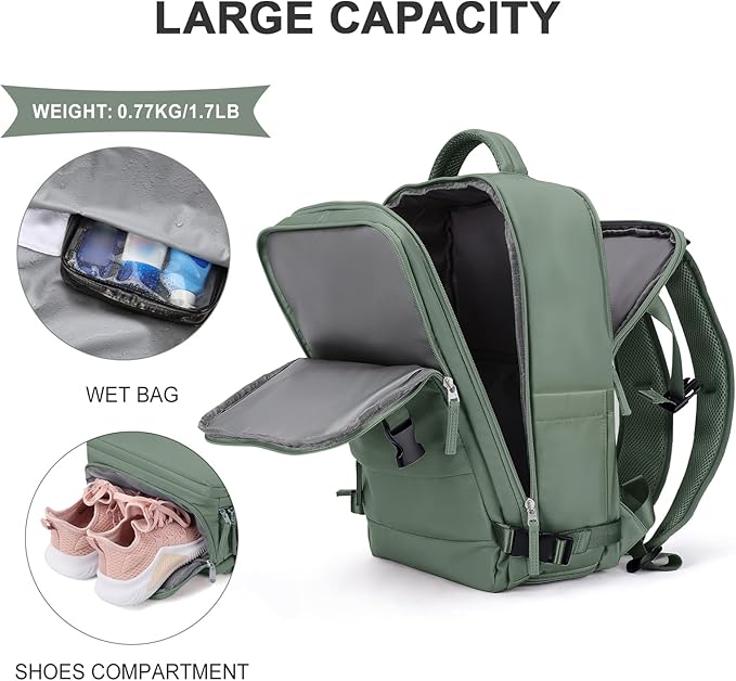 coowoz Travel Backpack For Women Men,Carry On Backpack,Hiking Backpack Waterproof Outdoor Sports Rucksack Casual Daypack Travel Essentials(Olive Green)