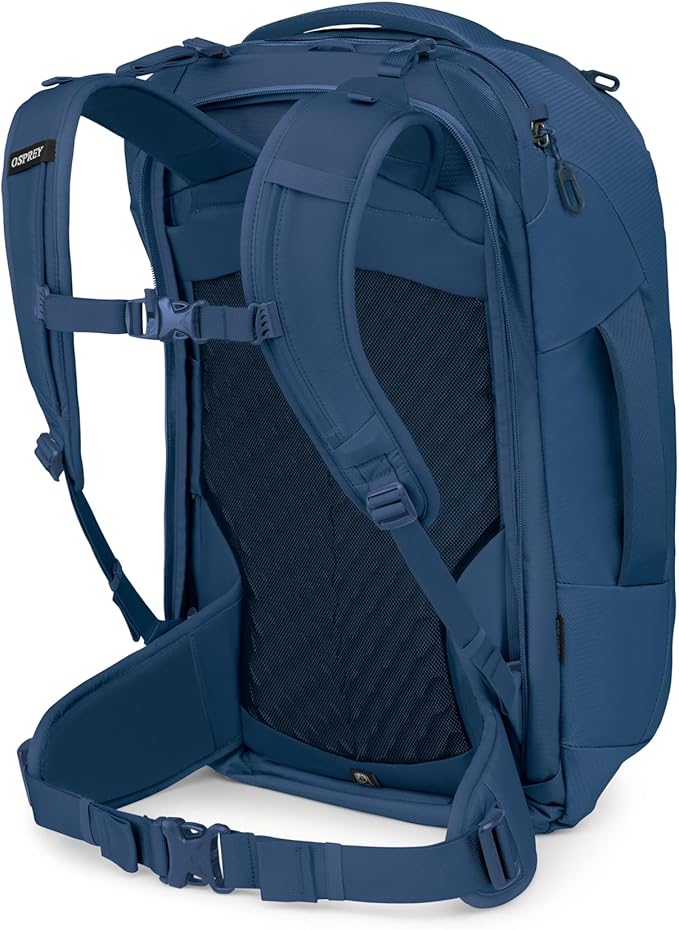 Osprey Farpoint 40L Men's Travel Backpack - Carry On Bag with Laptop Sleeve and Toiletry Pocket, Antique Blue