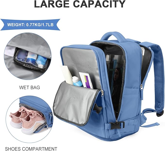 coowoz Travel Backpack for Women Men,Carry On Backpack,Hiking Backpacks Outdoor Sports Rucksack Casual Daypack Travel Essentials Sky Blue